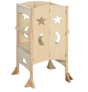 Taburete de Cocina Plegable de Madera para Niños, Taburete Auxiliar con Asas y Barandilla de Seguridad, Muebles para Sala de Estar - Product Image 1