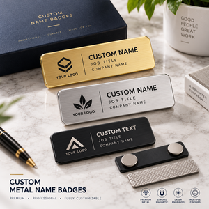 Badge nominatif en métal personnalisé avec support magnétique |   Badge d'identification d'employé gravé personnalisé Fabrication OEM ODM - Product Image 3