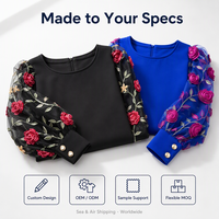 Chemisiers pour femmes VELAN Fashion Printemps Automne Fleurs Tissu polyester Dentelle Chemise à manches longues pour femmes