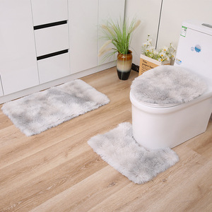 Ensemble de tapis de sol pour toilettes en trois parties, rectangulaires, antidérapants, en fibre de polyester, ensembles de salle de bain de couleur unie, sur mesure - Product Image 3