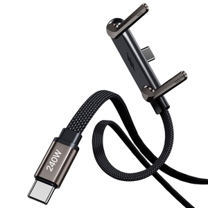 Cavo di ricarica rapida <span class=keywords><strong>USB</strong></span> C 2 <span class=keywords><strong>in</strong></span> 1 da 240W, piatto, intrecciato, con supporto per telefono. - Product Image 3