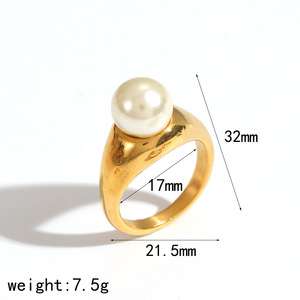 แหวนมุกผู้หญิง ชุบทอง 18k ดีไซน์เรขาคณิต ประดับขอบ สำหรับใส่ทุกวัน - Product Image 5