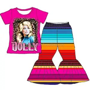 2024 Little Outfits Baby Lovely Teen Girl Clothes Infant Color Stripe Western Pattern Pink T-Shirt Children's Two-Piece Set