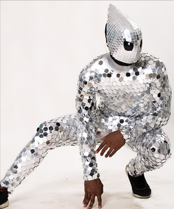 Серебряное блестящее зеркальное боди, сценическое шоу, инопланетянин, отражающее зеркало, мужской костюм, стеклянный костюм для костюмированной вечеринки, Костюм Танцора - Product Image 2