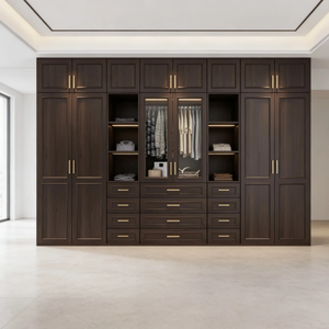 Armoire <span class=keywords><strong>sur</strong></span> <span class=keywords><strong>mesure</strong></span> avec portes en verre, éclairage LED, pré-assemblée, en noyer, norme CARB P2 - Product Image 3