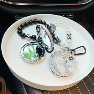 Korean Style for Style Folding Mirror <strong>Keychain</strong> Creative Beaded Portable Car Key Chain Makeup Mirror Bag - Product Image 3
