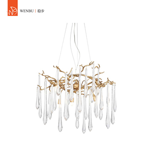 Lustre moderne en laiton avec branches, pour salle à manger, luminaire luxueux en cristal en forme de goutte d'eau - Product Image 1