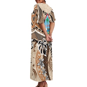 थोक नए आगमन लोकप्रिय गुआम डिजाइन Mumu पोशाक बड़े लोगों ने उच्च मांग वाली लघु आस्तीन शिफॉन मुमु शैली की पोशाक को अनुकूलित किया - Product Image 4