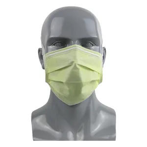 Masques chirurgicaux jetables pour le visage 3Q de marque ASTM niveau 2 non tissé 3 plis cravate sur boucle jaune personnalisé