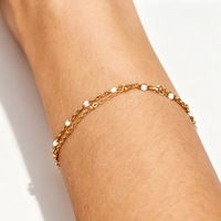 Bracelet en acier inoxydable 316L plaqué or 18K PVD à double rang de perles, bijoux délicats et élégants pour femmes