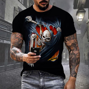 Tùy Chỉnh Áo Thun Thiết Kế 3D Kim Loại Nặng Skull Áo Phông Cho Nam Giới Đồ Họa In Thăng Hoa T-Shirts Đen Punk Rock Top Người Đàn Ông Của Quần Áo - Product Image 2