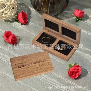 Black Walnut Wood <b>Ring</b> Box Engraved Rectangle Wedding Jewelry <b>Storage</b> Box - Product Image 1