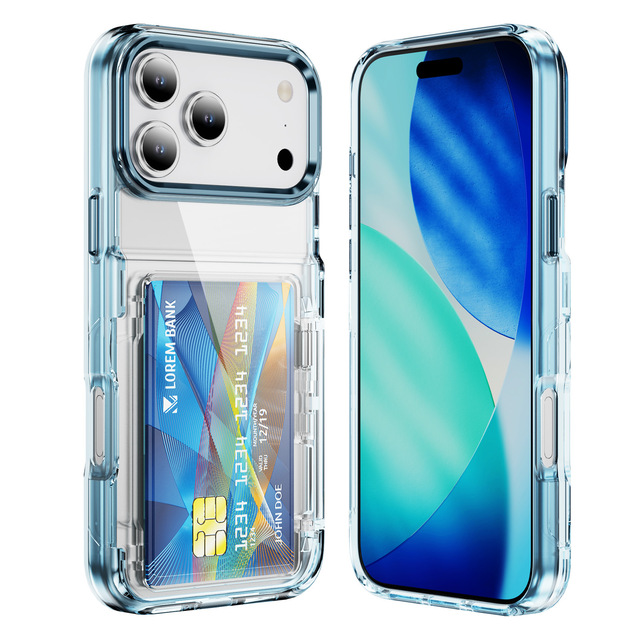 Heavy Duty Armor Crystal Case with 2 Card Slot Wallet Stand for iPhone 17 16 Pro Reinforced Drop Protection Clear Shell