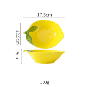 Juego de Vajilla de Porcelana con Forma de Limón, Pintado a Mano con Tema Cítrico, Tazón, Platos para Postre, Vajilla Mediterránea, Duradera y Reutilizable - Product Image 6