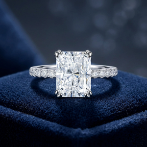 Bague de fiançailles en moissanite taille radiant couleur D VVS plaqué or blanc 14K, solitaire classique, cadeau d'anniversaire pour femme RCK - Product Image 4