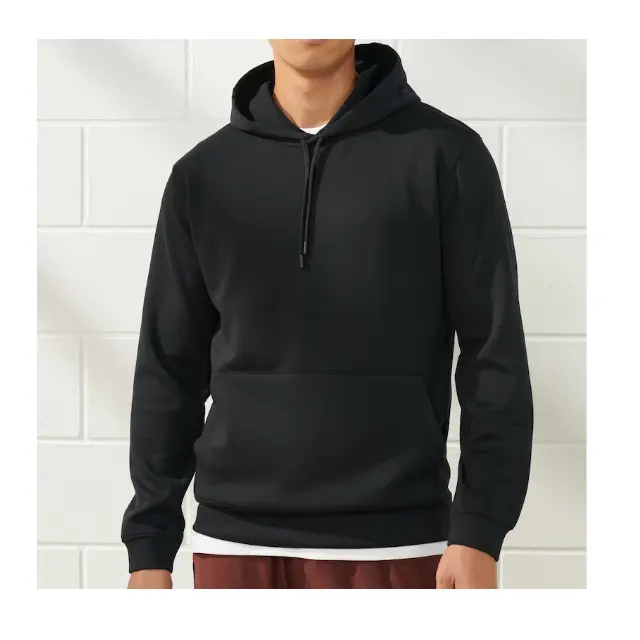 Vente en gros de sweats à capuche manches longues respirantes de couleur noire pour hommes disponibles en design personnalisé avec logo