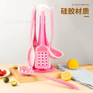 Luxury <b>Pink</b> Kitchenware Set Kitchen Utensils Set Cooking <b>Tools</b> Silicone Kitchen Utensils Set with Holder - Product Image 2