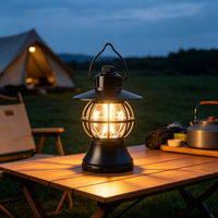 Lanterne LED vintage pour le camping en plein air, à intensité réglable, avec commande par bouton, portable, rechargeable, lampe d'ambiance pour le jardin, la terrasse
