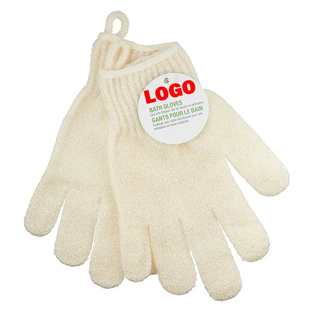 Custom Logo Premium Nylon Loofah Like Scrub Body Exfoliating Bath Gloves for Shower Dead Skin Cleaning