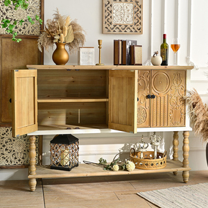 Buffet moderne en bois massif blanc avec étagère, meuble de rangement pour salle à manger, idéal pour la maison et l'hôtellerie - Product Image 5