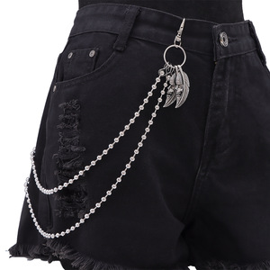 Cadena de cintura de doble capa con cuentas y colgante de pluma con cara de fantasma, accesorio de moda hip hop punk para uso diario. - Product Image 5