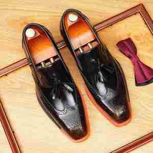 Zapatos Derby de Lujo Grabados, Hechos de Cuero Genuino de Alta Calidad, Duraderos, con Diseño Brogue, Aptos para Vestimenta Formal de Negocios - Product Image 1