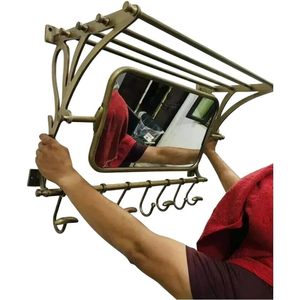 ALFA NAUTICAL Vintage Finish Bathroom Wall Mount Coat Rack <b>Mirror</b> Rectangle Aluminum Clothing Organizer <b>Foldable</b> Adjustable - Product Image 1