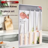 En stock, ensemble de 5 couteaux de cuisine en acier inoxydable, affûtés à la main, couteaux de chef, couteaux à fruits, style minimaliste moderne, vente en gros