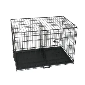 Folding Cage Black Cheap Folding Metal Kennel Mesh Pet Dog Cage With Divider