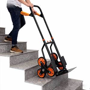 6-wielige industriële metalen platform trapklimmer, zware uitvoering, opvouwbare handkar met telescopische handgreep en TPR wielen voor traplopen - Product Image 1
