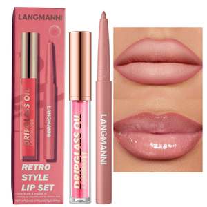 LANGMANNI toptan dudak makyaj nemlendirici kolay boyama su geçirmez kaldırma renkli dudak yağı + lipliner seti - Product Image 1