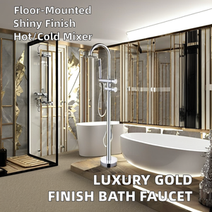 Vente chaude Hôtel 5 étoiles Standard De Luxe Chrome Finition Or Robinet De Bain Autoportant Robinets De Baignoire En Laiton