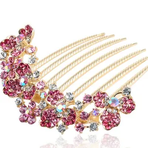 High-end fashion colorful stone hair jewelry flowers shaped Gold Crown fork comb