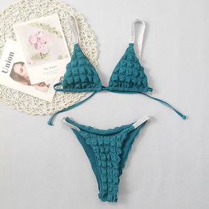 Maillot de bain deux pièces sexy pour femme 2025, col licou uni, taille basse, avec perles, respirant et antibactérien - Product Image 3