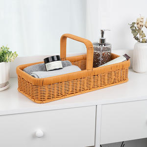 ตะกร้าหวายเทียมสานลายดอกไม้สีน้ำตาลทรงสี่เหลี่ยมผืนผ้า ตะกร้าเก็บของทำมือสำหรับใช้ในครัว ใส่ผลไม้ ผัก หรือใช้สำหรับปิกนิก - Product Image 2