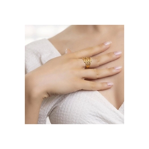 Bague Yiitba en or 22 carats, élégante, simple et brillante, en cuivre, avec incrustation, style tendance - Product Image 2