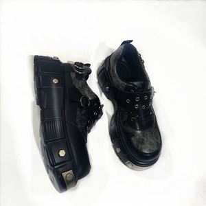 Punk Platform <b>Shoes</b> Cracked Texture Patchwork Upper Metal Eyelet D‑Ring Buckle Decor Chunky Sole Lace‑up Hook‑and‑Loop <b>Shoes</b> - Product Image 3