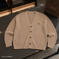 Cardigan en laine personnalisé pour homme, col en V, double boutonnage, pull tricoté avec logo frontal, tenue décontractée, OEM