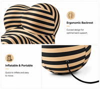Pouf gonflable en PVC noir rayé, style vintage, portable, rond, sculptural, design affirmé, relaxant, imperméable, compressé, pour salon
