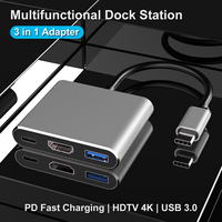 HDTV Tipe C Hub USB 3 Port, stasiun Dok 3-in-1 Aluminium Aloi kecepatan tinggi USB 3.0 HDTV untuk Laptop PC Multiport