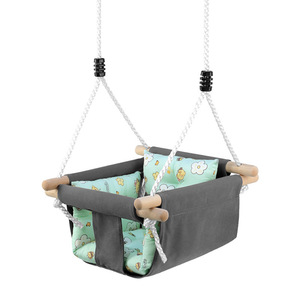 Cloth Covered Swing Infant Outdoor Indoor Baby Wooden <b>Frame</b> Safety Feature <b>Canvas</b> Seat Kids Chair - Product Image 1