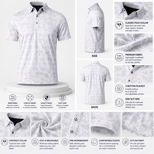 Polo de Manga Corta para Hombre con Estampado de Hojas, Elástico en 4 Direcciones, Absorbente de Sudor, Color Resistente, Diseño Personalizado OEM ODM - Product Image 3