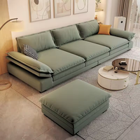 Ensemble de canapés en cuir et velours avec dossier crème, garnissage en éponge, design moderne, canapé en forme de L, rembourré, adapté au salon, villa