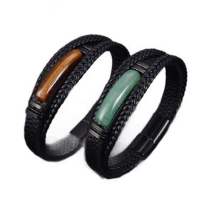 Handmade Men's Fashion <b>Bracelet</b> Black Gun Plated with Geometric Design Vintage <b>Leather</b> Magnetic Buckle Closure - Product Image 6