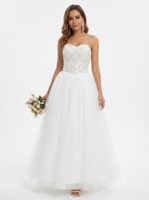 Gaun Pengantin Tanpa Tali Model Basque Berhias Kristal Payet, Gaun Ball Gown Korset Satin, Gaun Pengantin Custom Ukuran Besar Warna Ivory untuk Pengantin Wanita