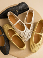 Chaussures plates élégantes en maille de haute qualité pour femmes, ballerines à enfiler, chaussures plates à bout rond en raphia pour l'été