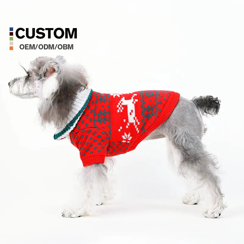 Sweater Natal Tahun Baru klasik Anjing ramah lingkungan XL pakaian hewan peliharaan pola cetak pakaian musim dingin akrilik kucing anjing XS XL ukuran