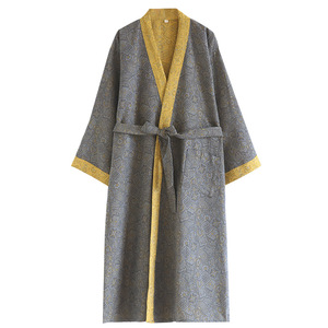<span class=keywords><strong>Peignoir</strong></span> en gaze de coton jacquard de style japonais pour hommes, chemise de nuit <span class=keywords><strong>grande</strong></span> <span class=keywords><strong>taille</strong></span> avec ceinture, pyjama de printemps et d'automne pour hôtel, sueur et vapeur. - Product Image 5
