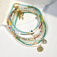 Nouveauté Boho cristal perlé mauvais yeux collier coloré assortiment de perles de verre turc mauvais yeux colliers pour femmes bijoux