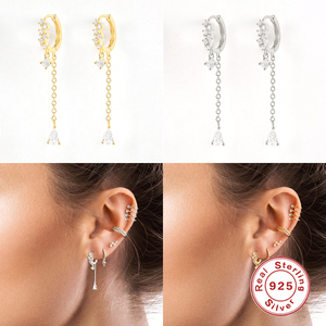 Boucles d'oreilles pendantes créatives ROXI en argent sterling 925 plaqué or 18 carats avec zircon et chaîne à pampilles, idéales pour mariage - Product Image 3